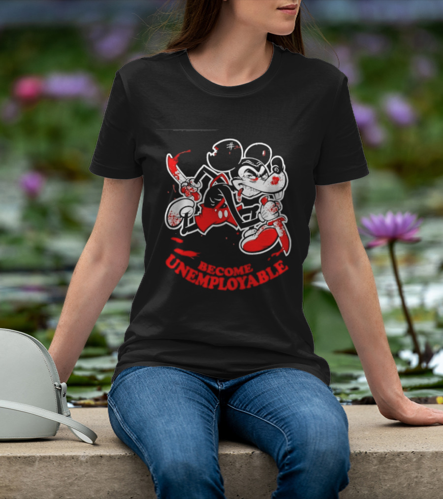 Mickey Mouse Become Unemployable Edgy Cartoon Blood Splatter T-Shirt