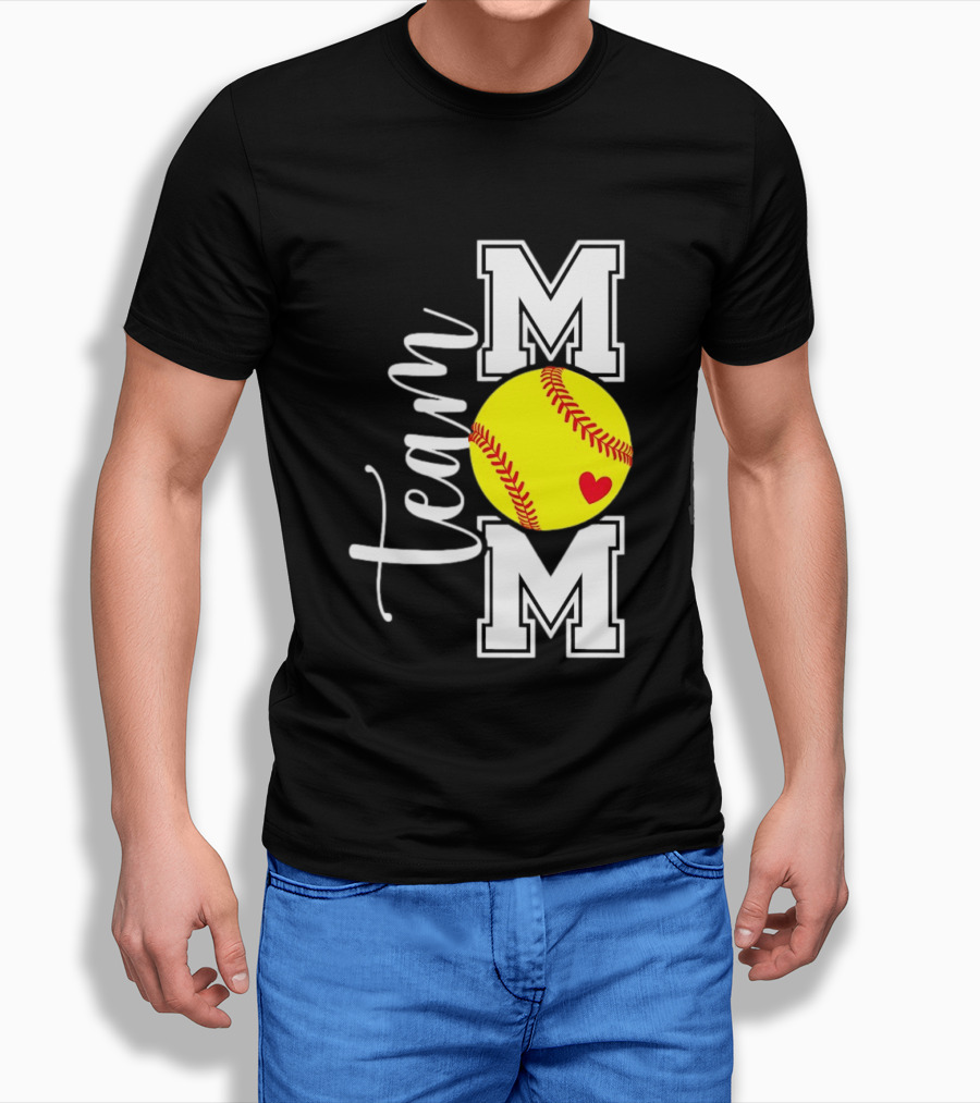 Team Mom Softball Yellow Heart Ball T-Shirt
