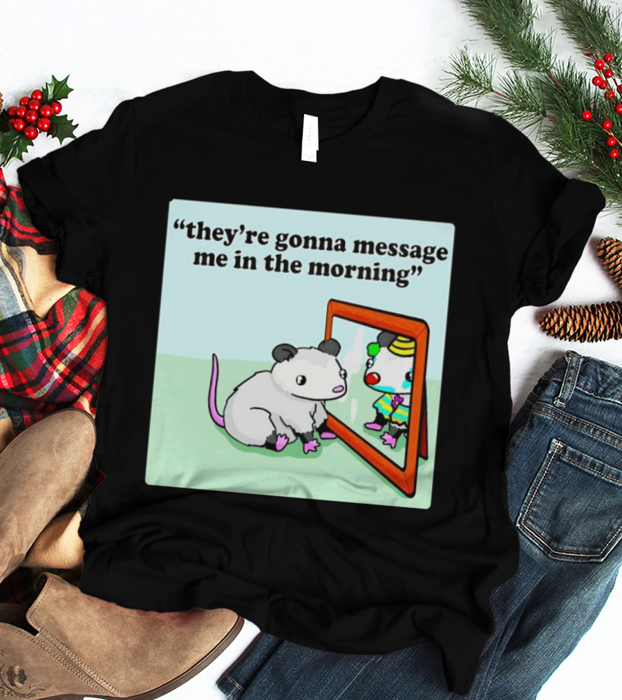 They're Gonna Message Me In The Morning Opossum Clown Mirror Reflection T-Shirt