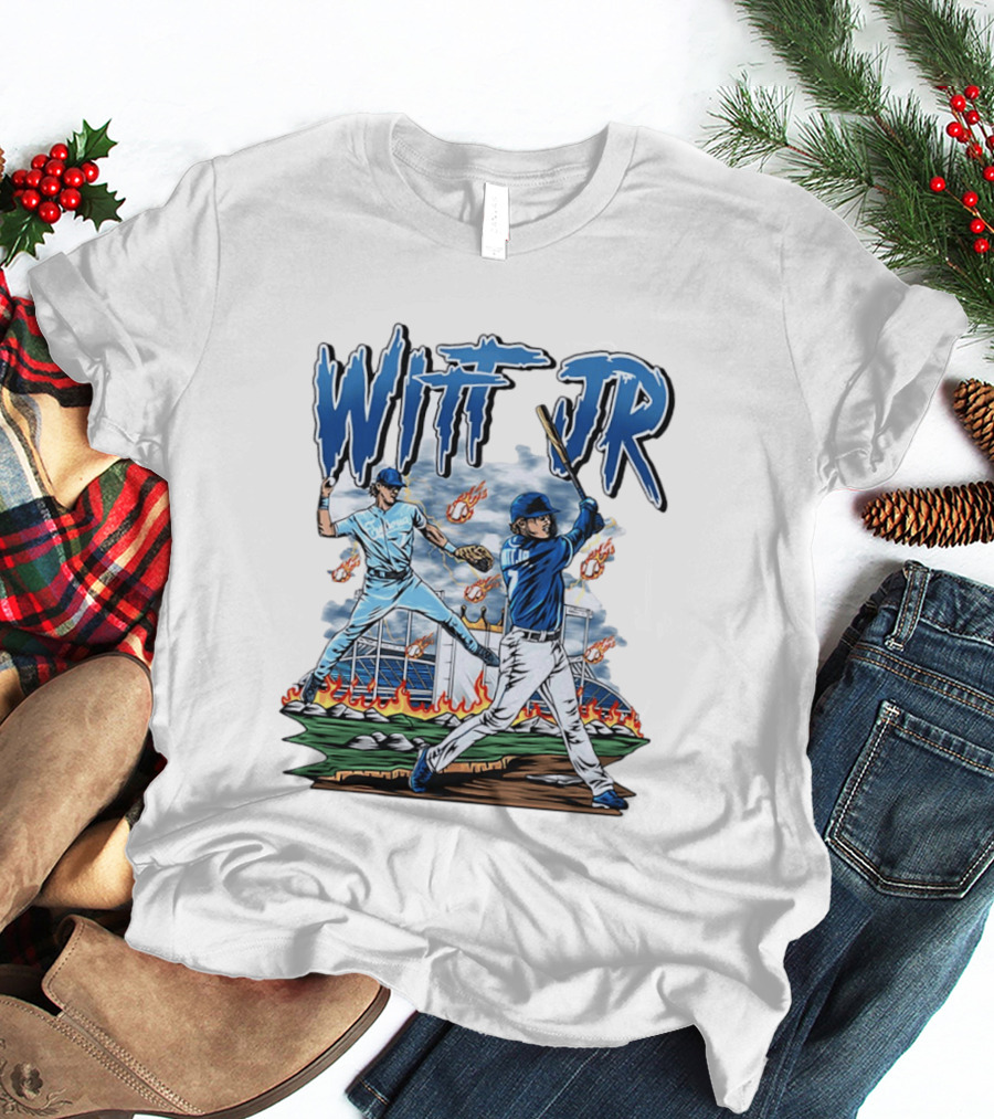 Bobby Witt Jr Kansas City Royals Baseball Player Illustration With Dynamic Action Scenes T-Shirt