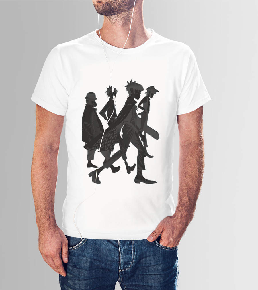 Gorillaz Band Members Silhouettes Dark Shadows Walking T-Shirt