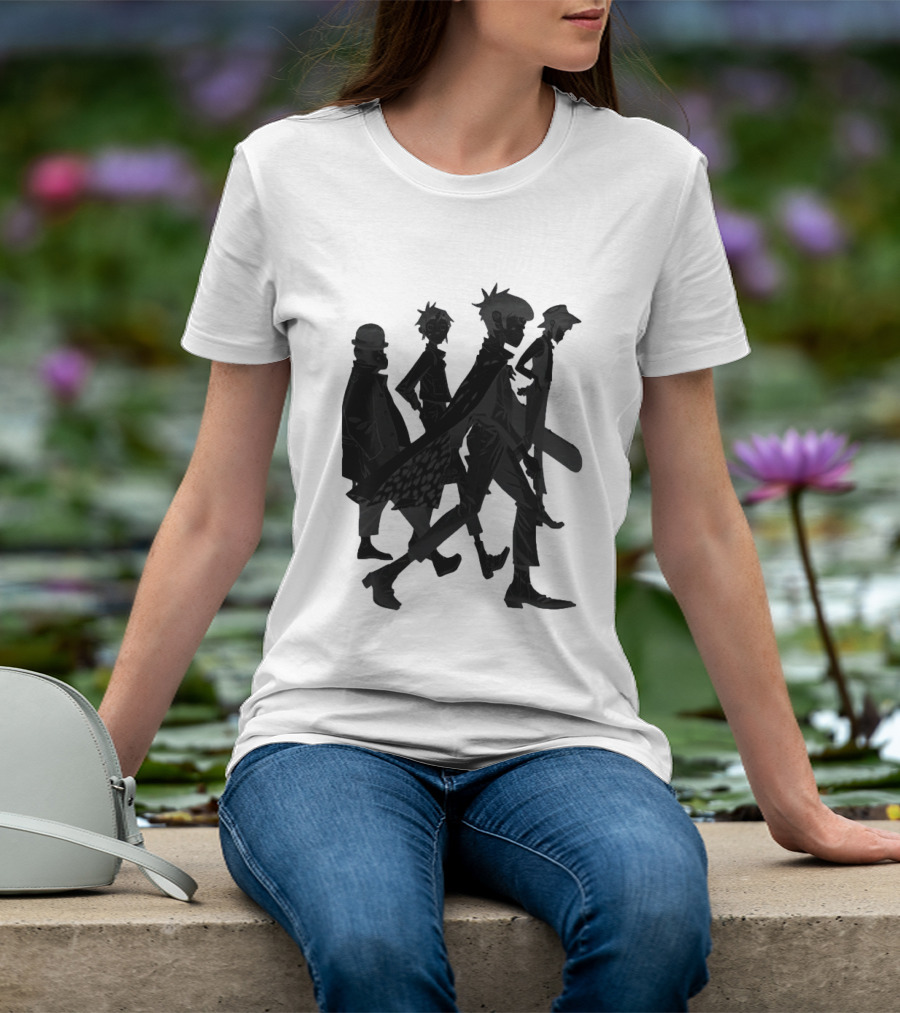 Gorillaz Band Members Silhouettes Dark Shadows Walking T-Shirt