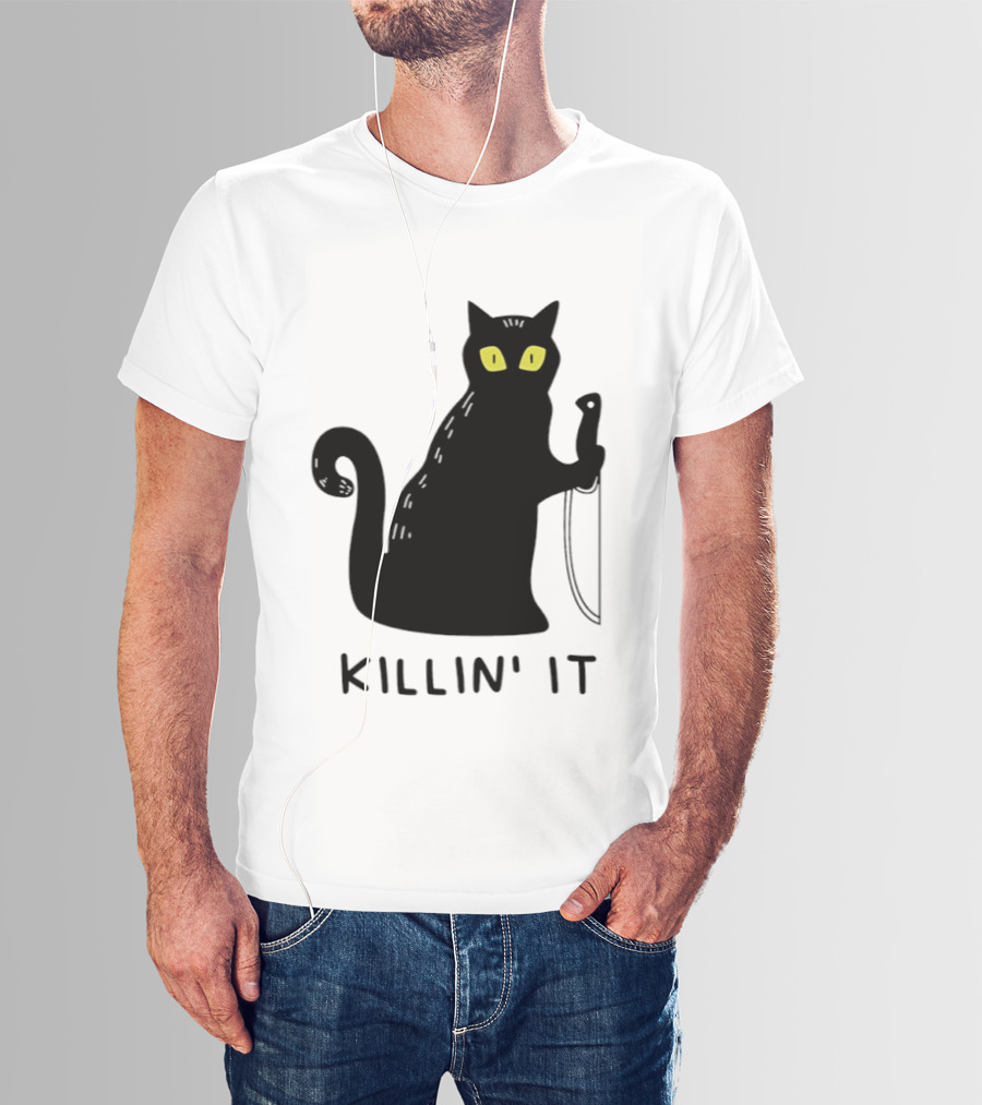 Black Cat Killin' It Halloween Knife T-Shirt