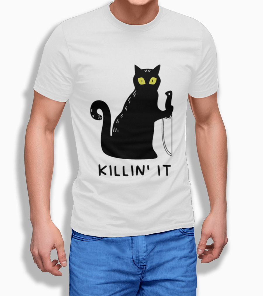 Black Cat Killin' It Halloween Knife T-Shirt