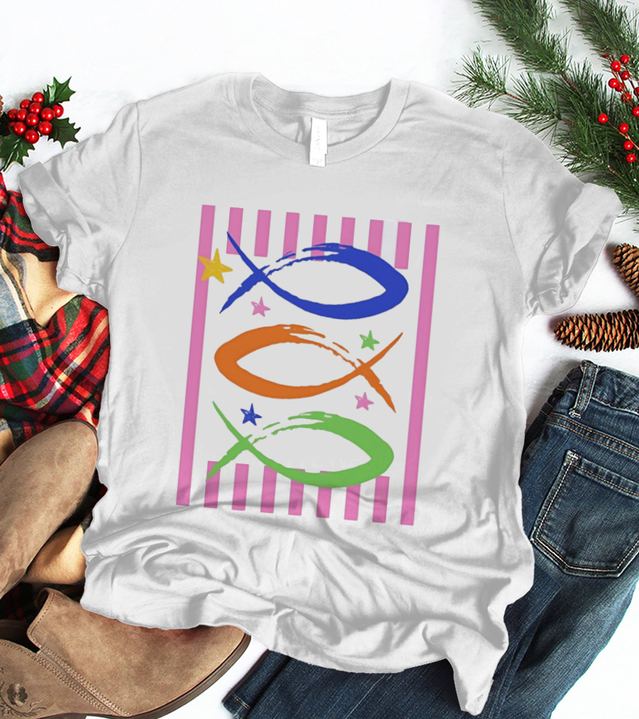 Christian Fish With Vibrant Stars And Stripes T-Shirt