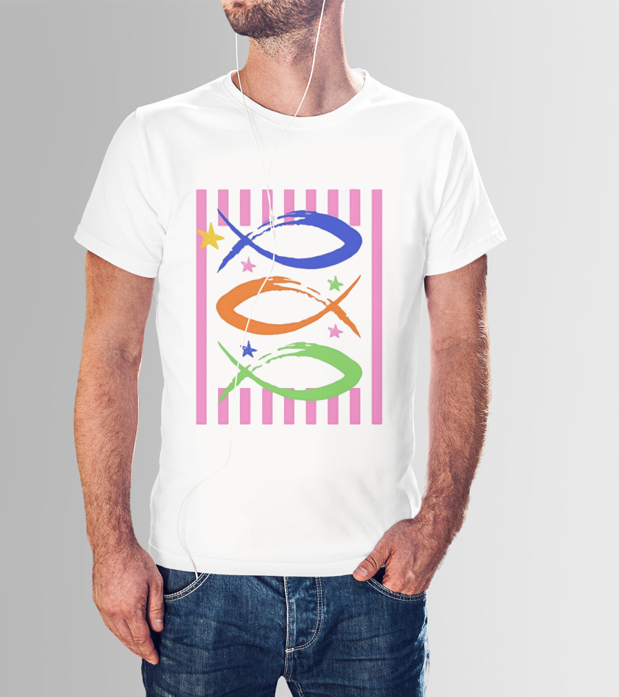 Christian Fish With Vibrant Stars And Stripes T-Shirt