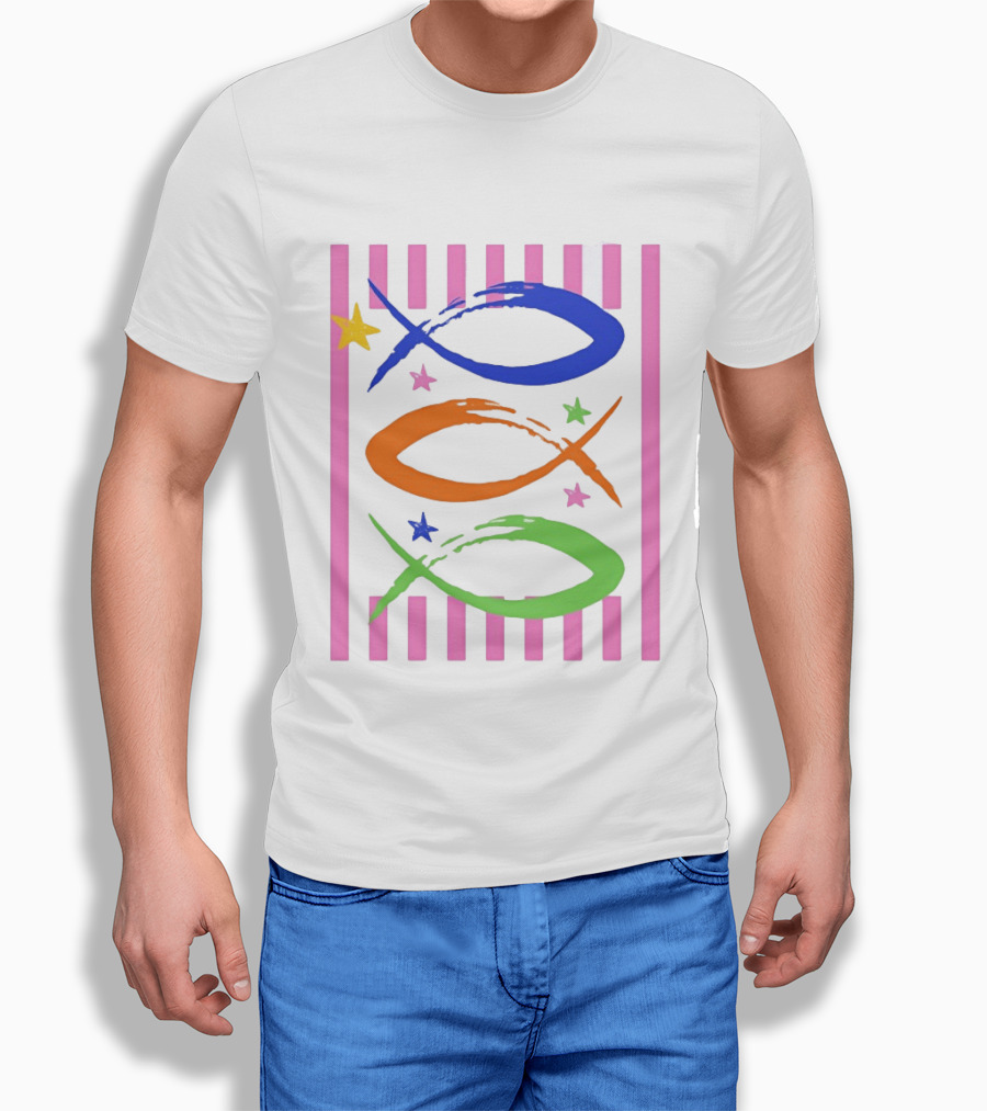 Christian Fish With Vibrant Stars And Stripes T-Shirt