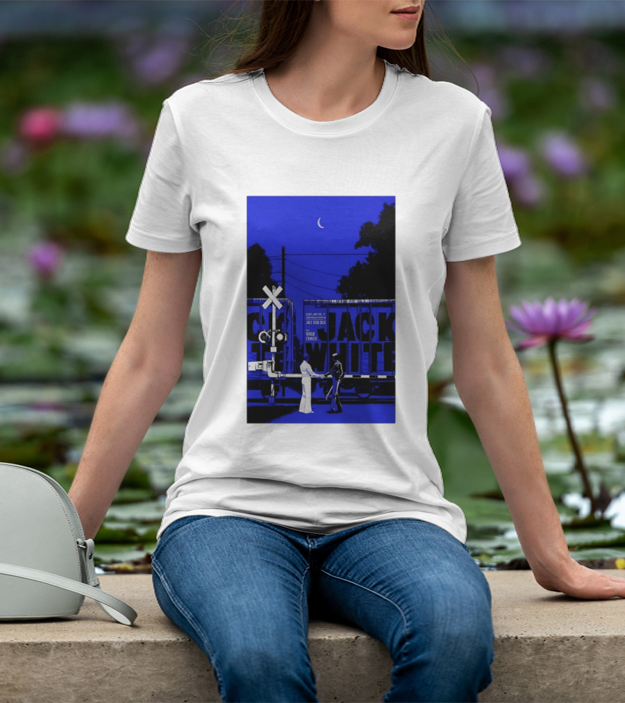 Jack White Rough Francis Essex Junction VT July 15 2026 Train Crossing Night Scene Moon T-Shirt