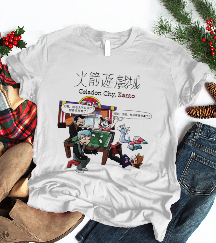 Celadon City Kanto Casino Scene With Iconic Characters T-Shirt