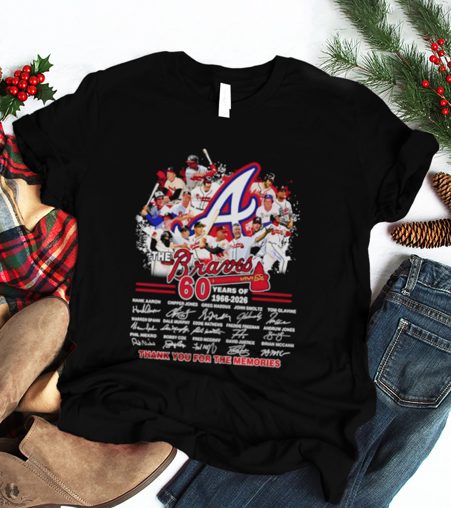 Atlanta Braves 60 Years 1966 2026 Collage Team Thank You For The Memories Autographed T-Shirt