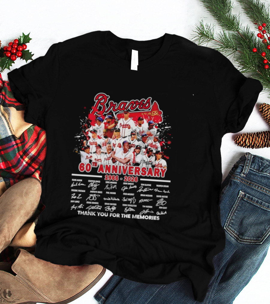Atlanta Braves 60th Anniversary 1966 2026 Thank You For The Memories Signatures T-Shirt