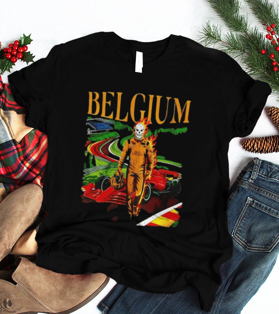 Belgium Dead Threads Formula 1 Racing Skeleton Flame Suit Track T-Shirt