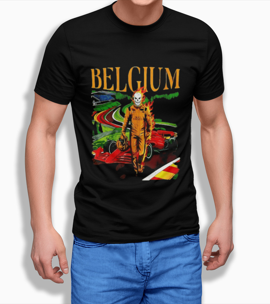 Belgium Dead Threads Formula 1 Racing Skeleton Flame Suit Track T-Shirt