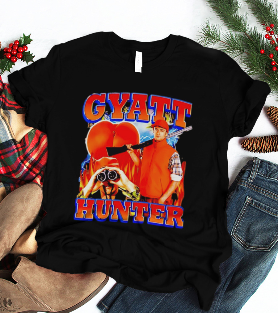 Gyatt Hunter Peach Slang With Binoculars And Rifle T-Shirt