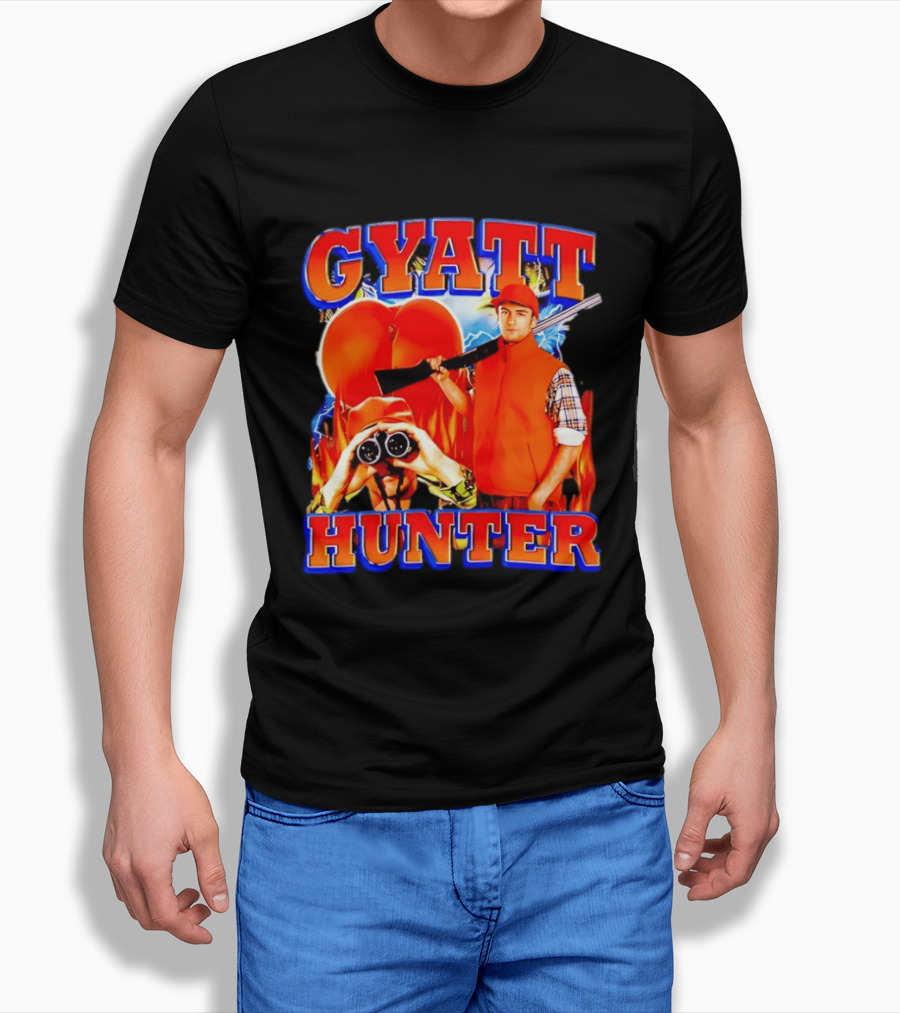 Gyatt Hunter Peach Slang With Binoculars And Rifle T-Shirt