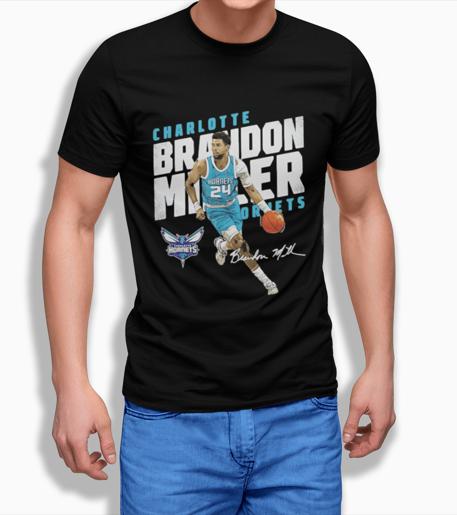 Charlotte Hornets Brandon Miller 24 Basketball Player Signature T-Shirt
