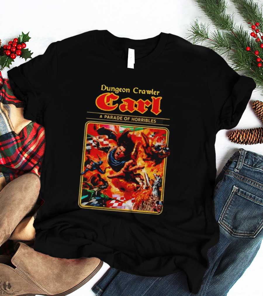 Dungeon Crawler Carl A Parade Of Horribles Fiery Adventure Scene With Characters T-Shirt
