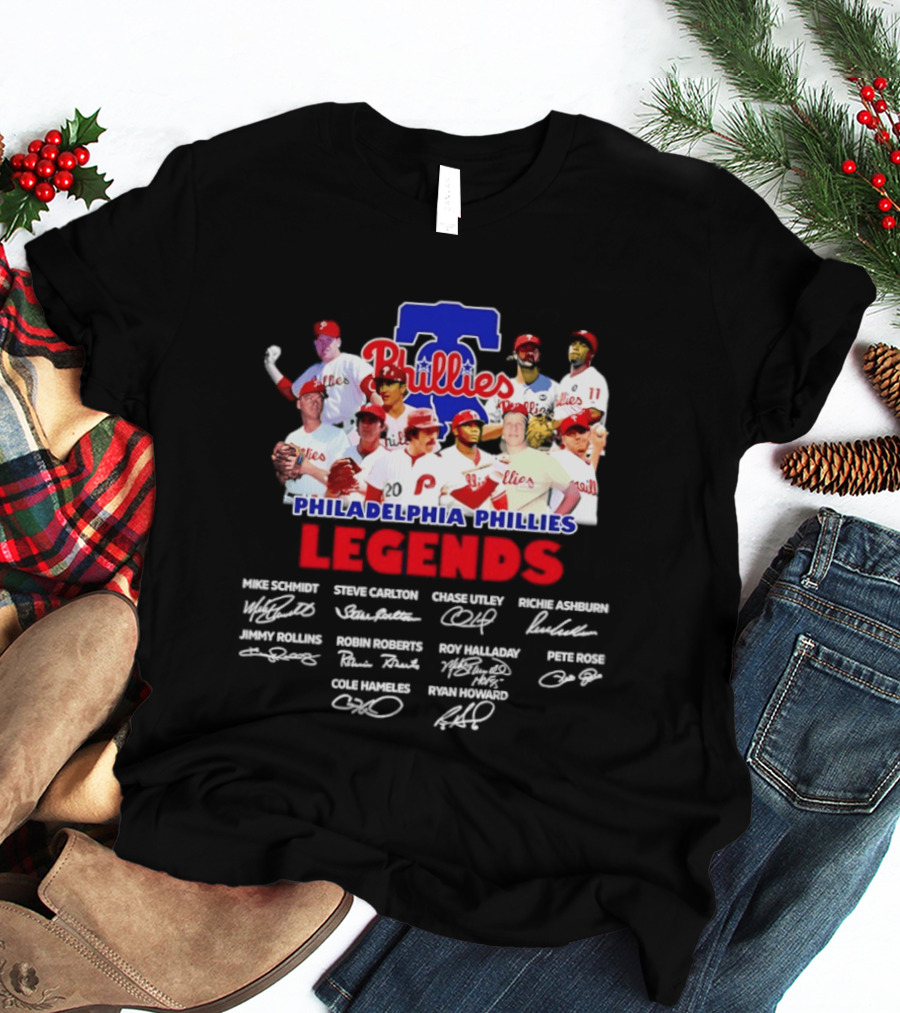 Philadelphia Phillies Legends Collage Team Signatures T-Shirt