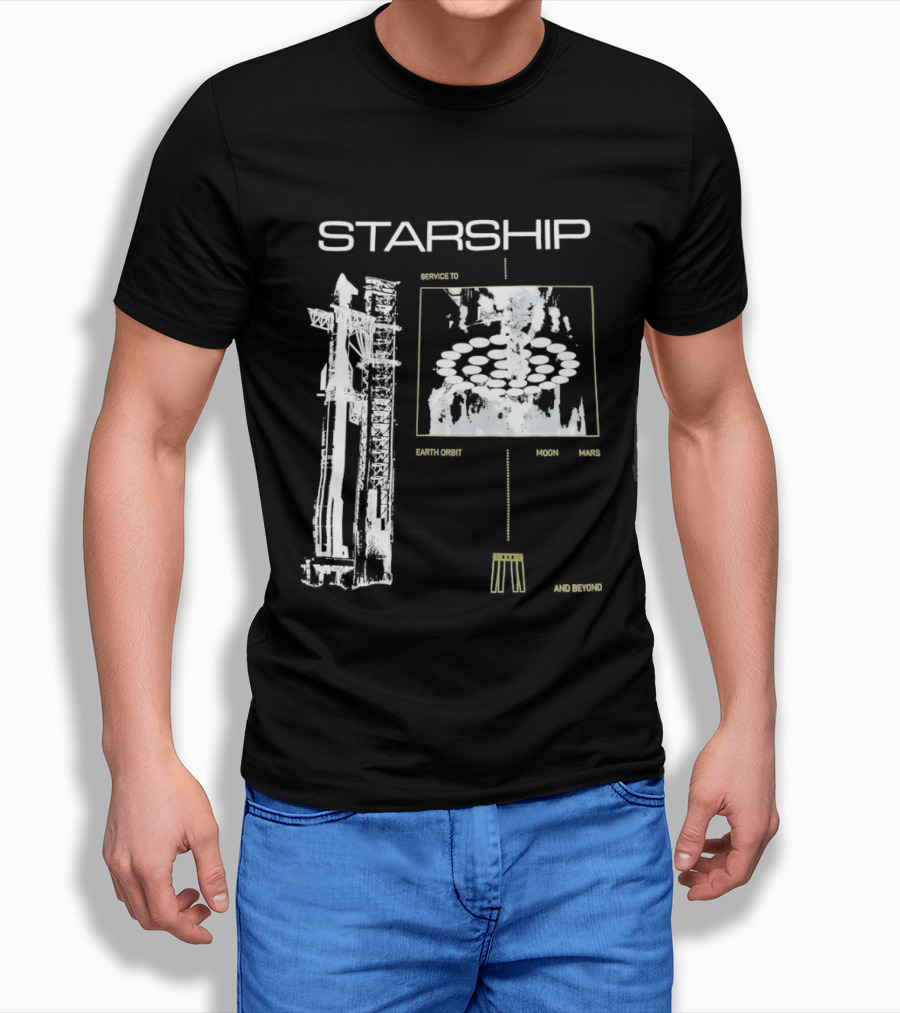 Starship Service Earth Orbit Moon Mars Beyond T-Shirt