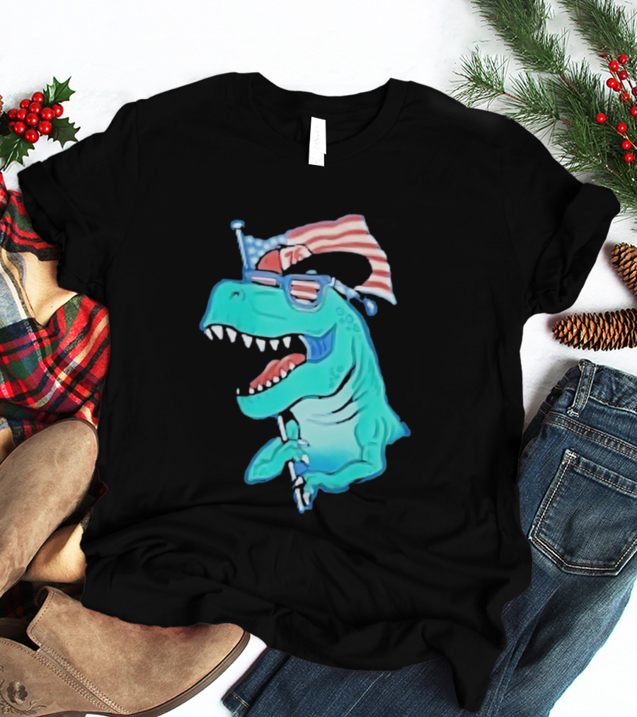Patriotic Rex American Flag Sunglasses 76 Dinosaur T-Shirt