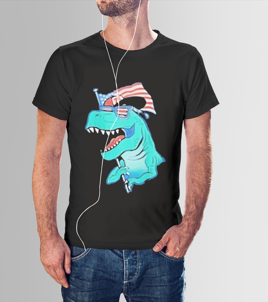 Patriotic Rex American Flag Sunglasses 76 Dinosaur T-Shirt