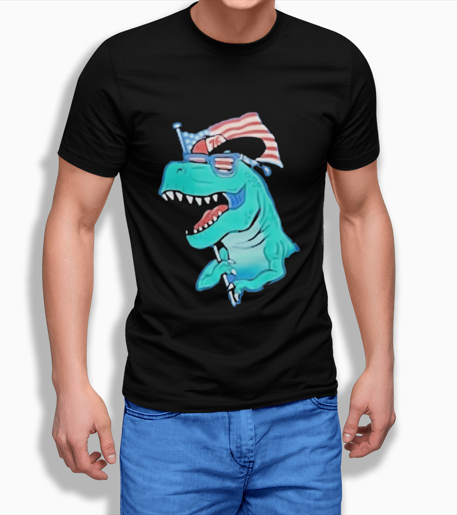 Patriotic Rex American Flag Sunglasses 76 Dinosaur T-Shirt