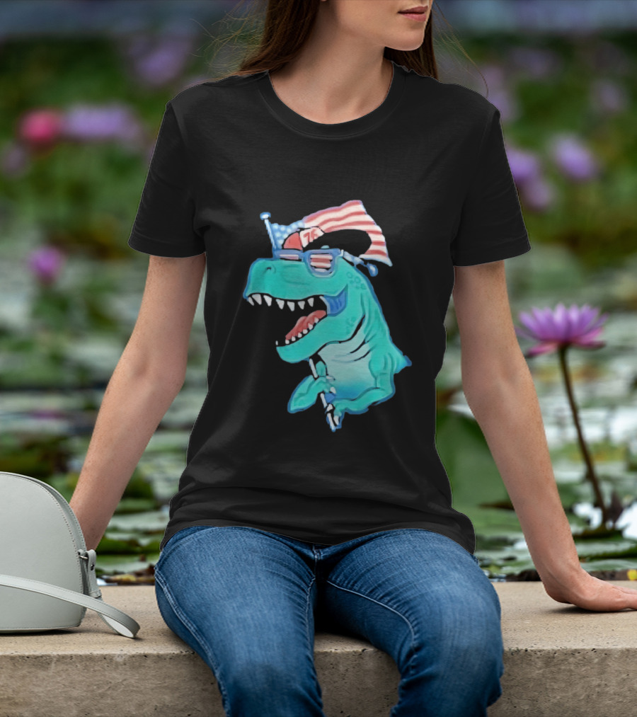Patriotic Rex American Flag Sunglasses 76 Dinosaur T-Shirt