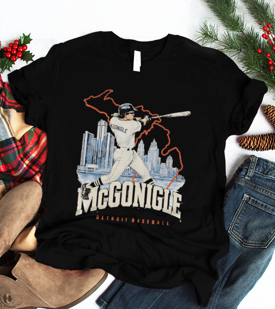 McGonigle Detroit Baseball Vintage Player Retro Skyline T-Shirt