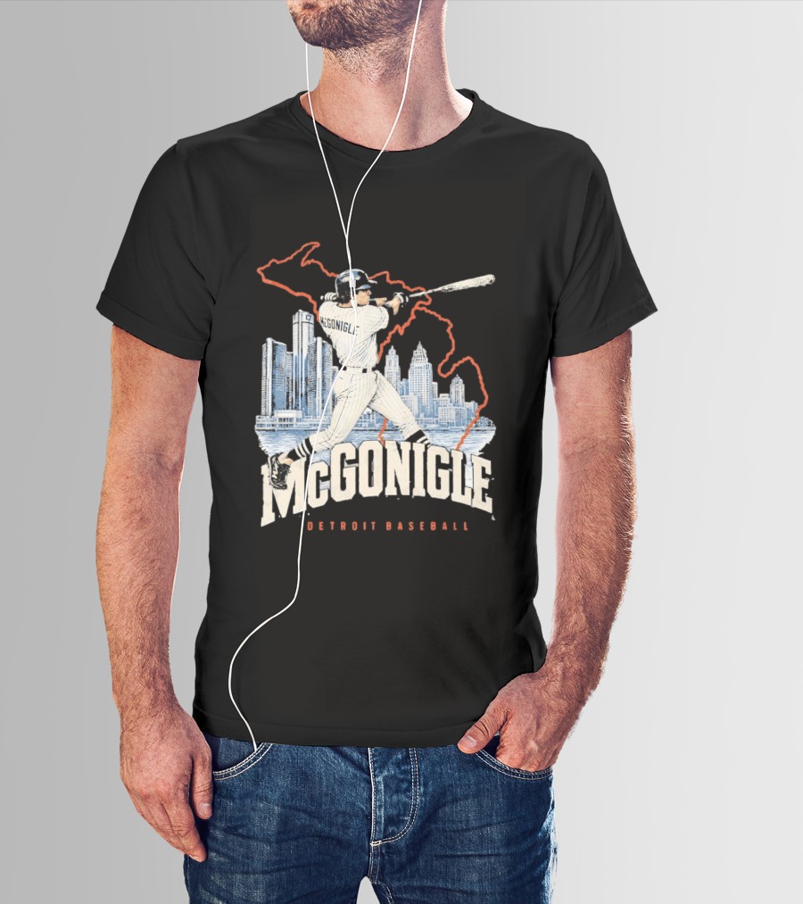 McGonigle Detroit Baseball Vintage Player Retro Skyline T-Shirt