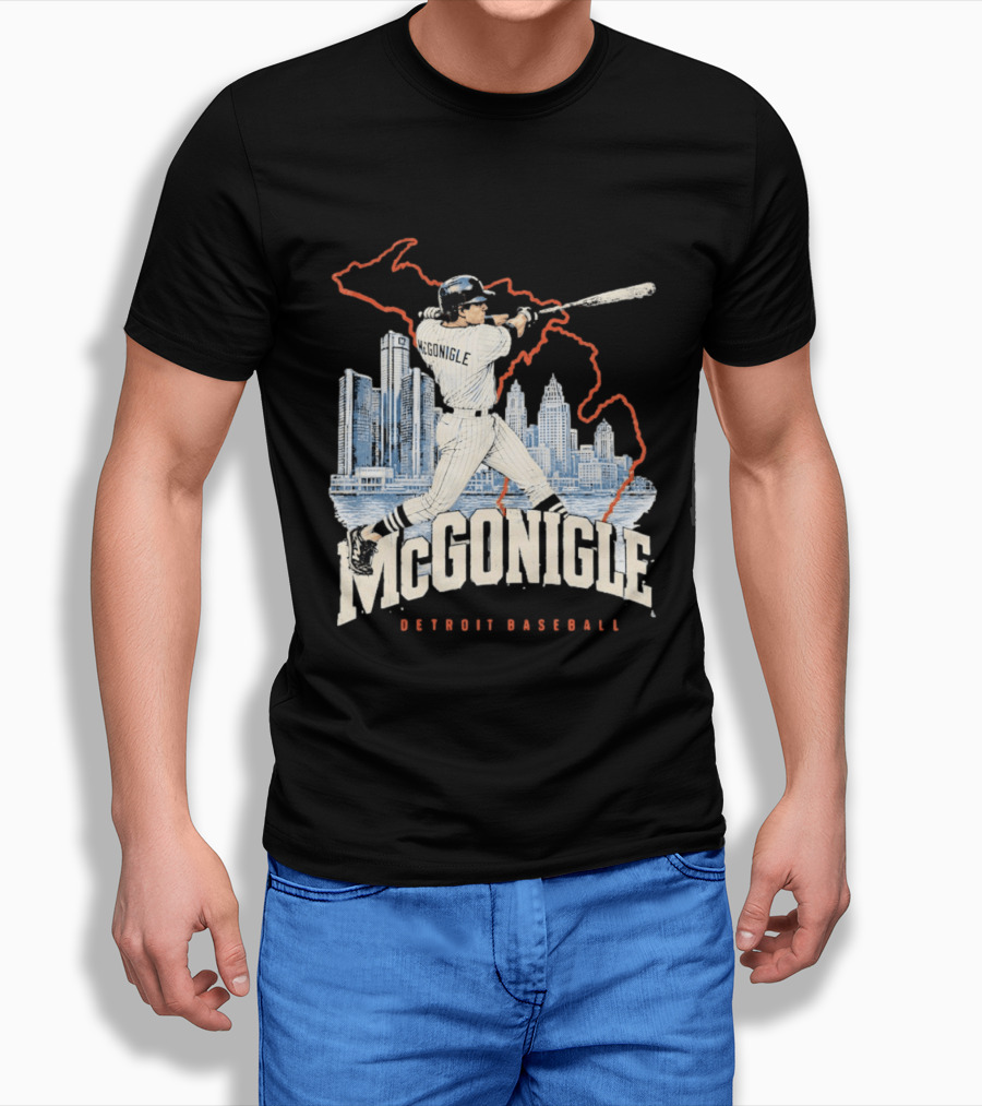 McGonigle Detroit Baseball Vintage Player Retro Skyline T-Shirt