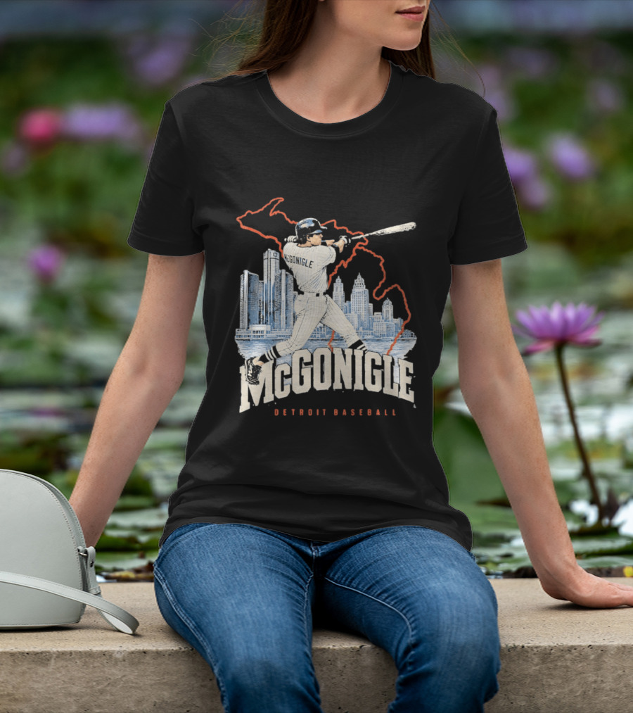 McGonigle Detroit Baseball Vintage Player Retro Skyline T-Shirt