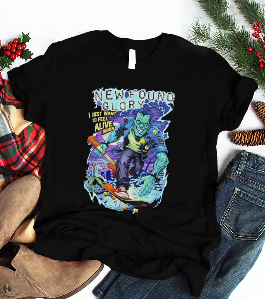 New Found Glory I Just Want To Feel Alive Again Frankenstein Skateboard Zombie Punk T-Shirt