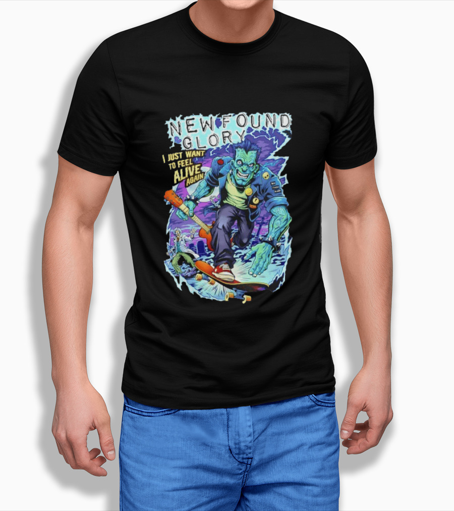 New Found Glory I Just Want To Feel Alive Again Frankenstein Skateboard Zombie Punk T-Shirt