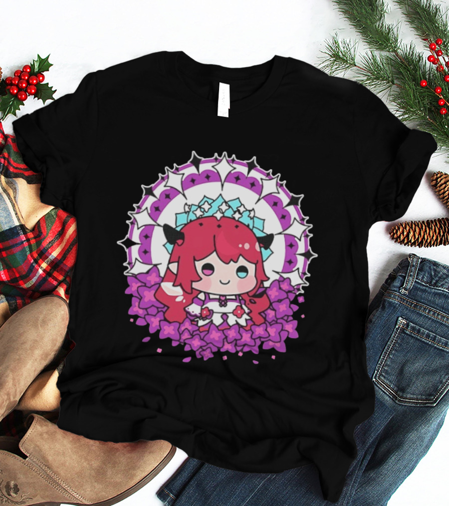 Chibi Hope Pink Hair Cute Anime Character Surrounded By Mandala And Flowers T-Shirt