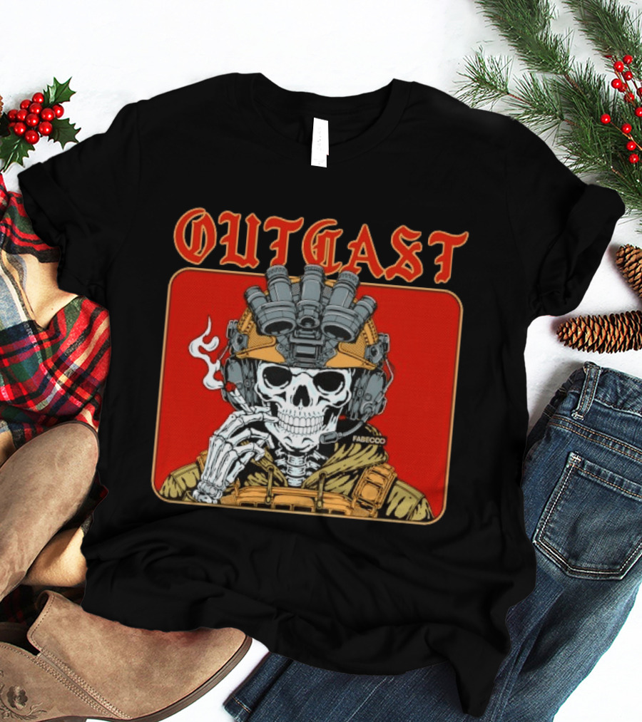 OUTGAST Skull Smoking With Night Vision Goggles FABECOO T-Shirt