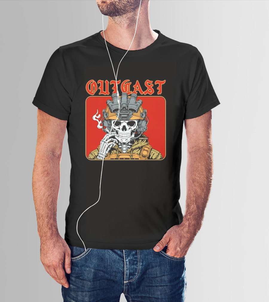 OUTGAST Skull Smoking With Night Vision Goggles FABECOO T-Shirt