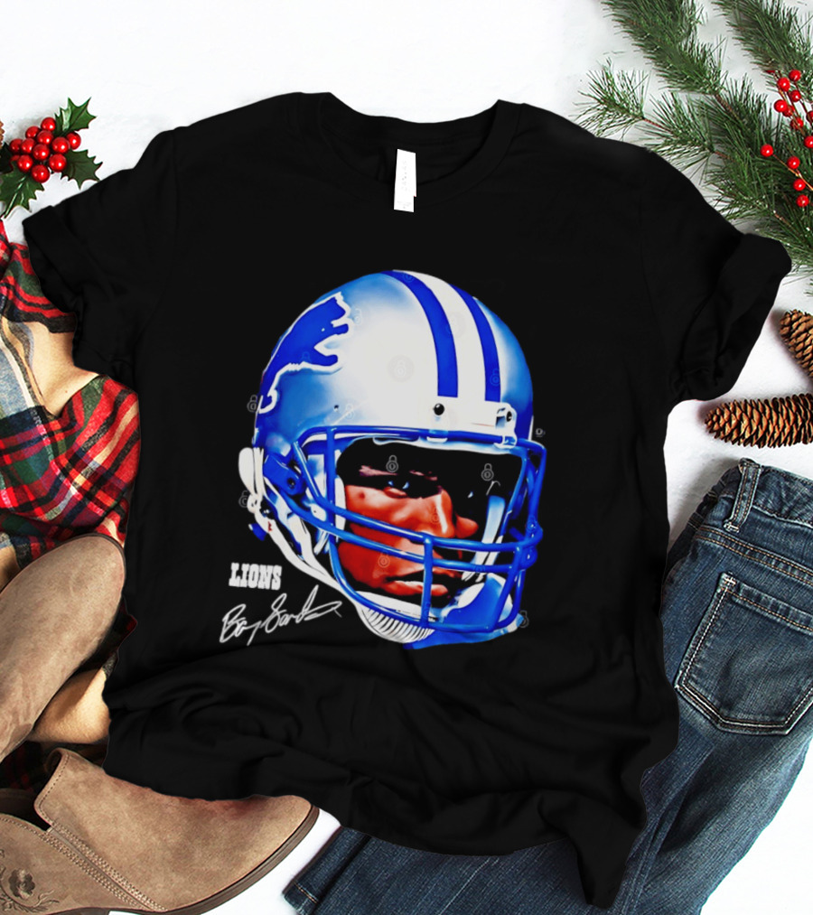 Barry Sanders Detroit Lions Helmet Signature Lions T-Shirt