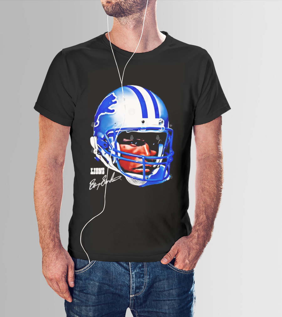 Barry Sanders Detroit Lions Helmet Signature Lions T-Shirt
