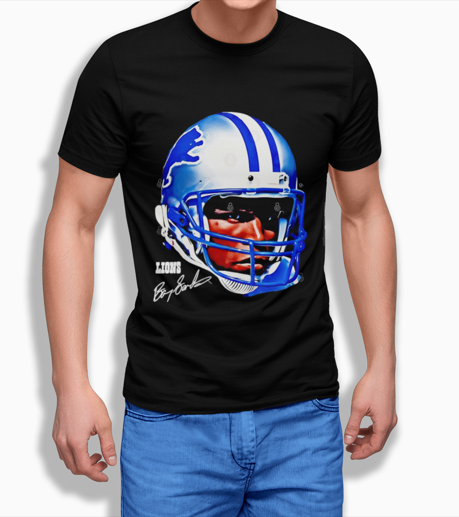 Barry Sanders Detroit Lions Helmet Signature Lions T-Shirt