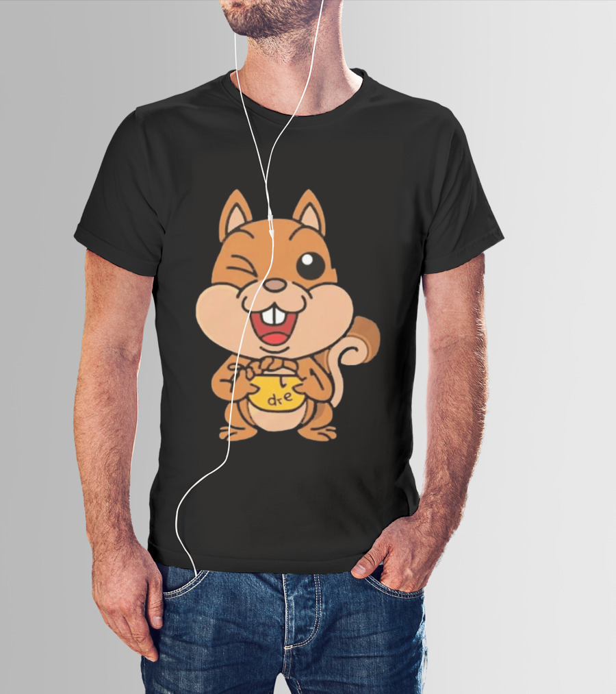 Cartoon Squirrel Holding Yellow Object With "dre" T-Shirt