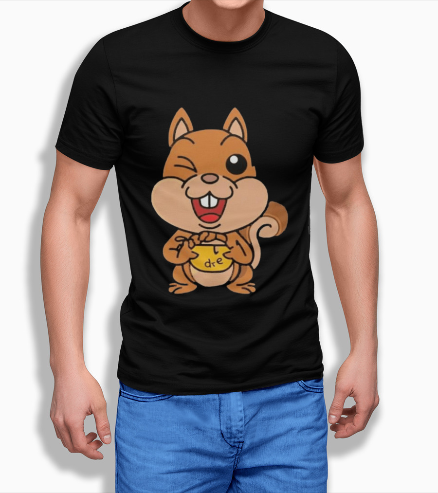 Cartoon Squirrel Holding Yellow Object With "dre" T-Shirt