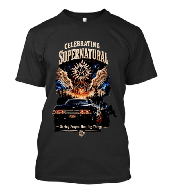 Celebrating Supernatural Saving People Hunting Things Angel Wings Classic Car T-Shirt