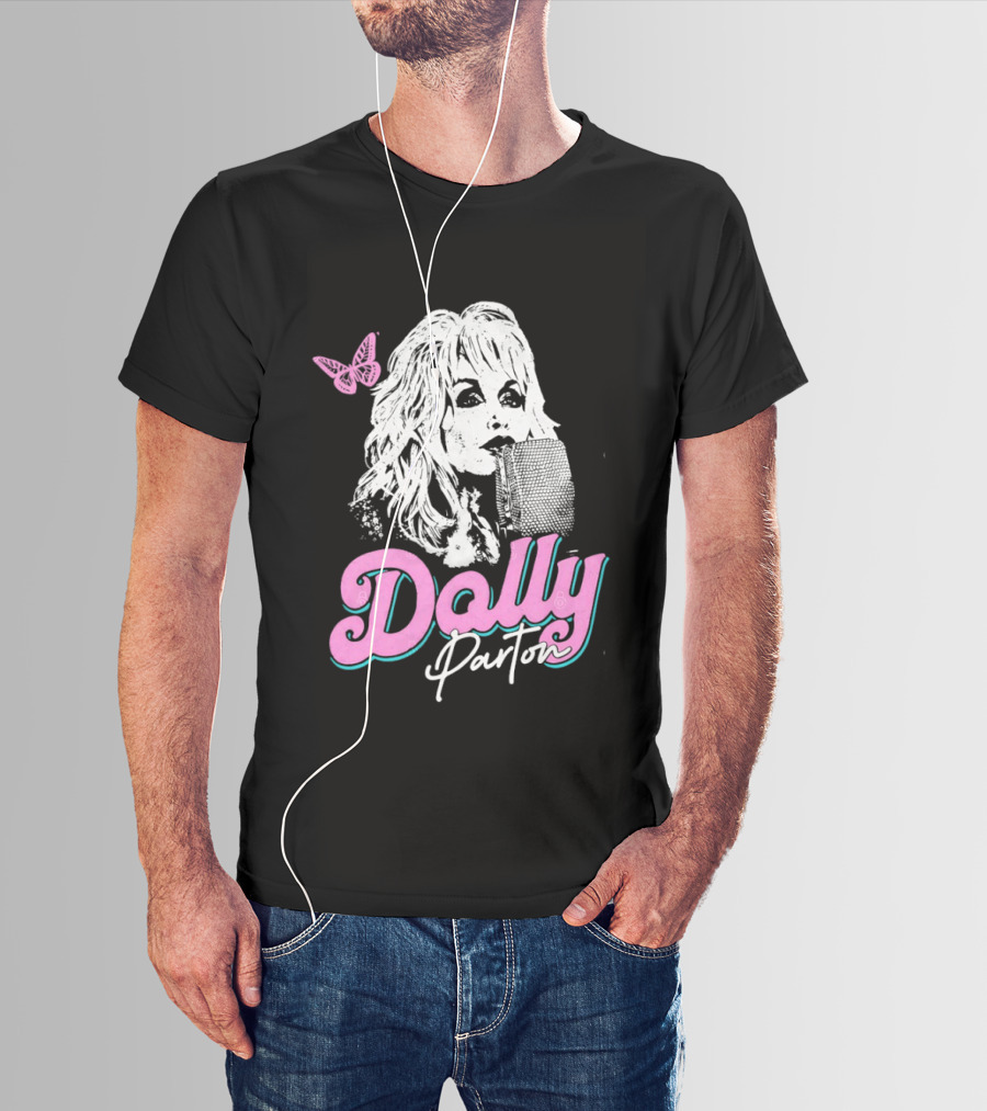 Dolly Parton Butterfly Pink Script T-Shirt