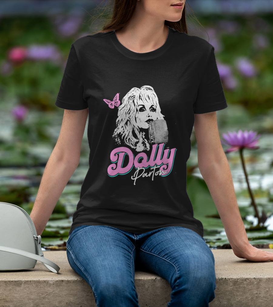 Dolly Parton Butterfly Pink Script T-Shirt