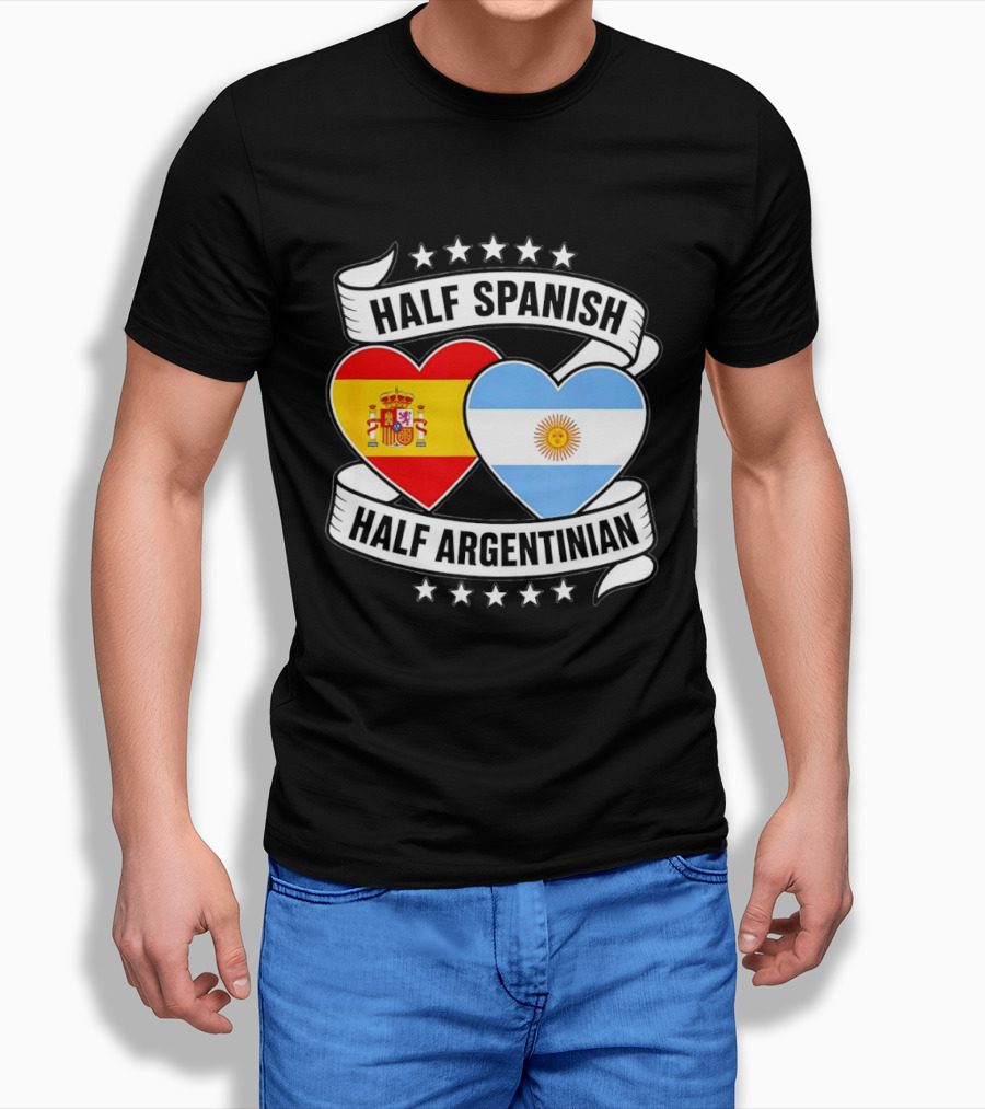 Half Spanish Half Argentinian Heart Flags Banner Star T-Shirt