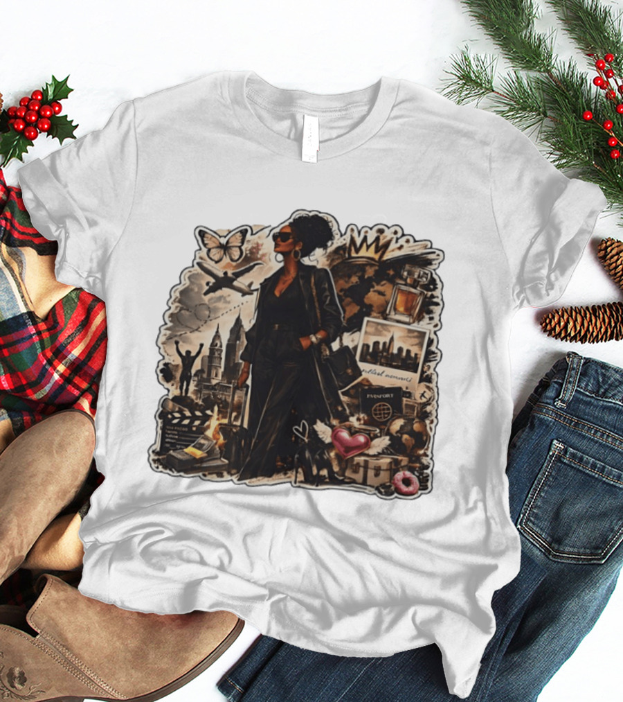 Stylish Woman Traveling With Passport Perfect Moments World Adventure T-Shirt