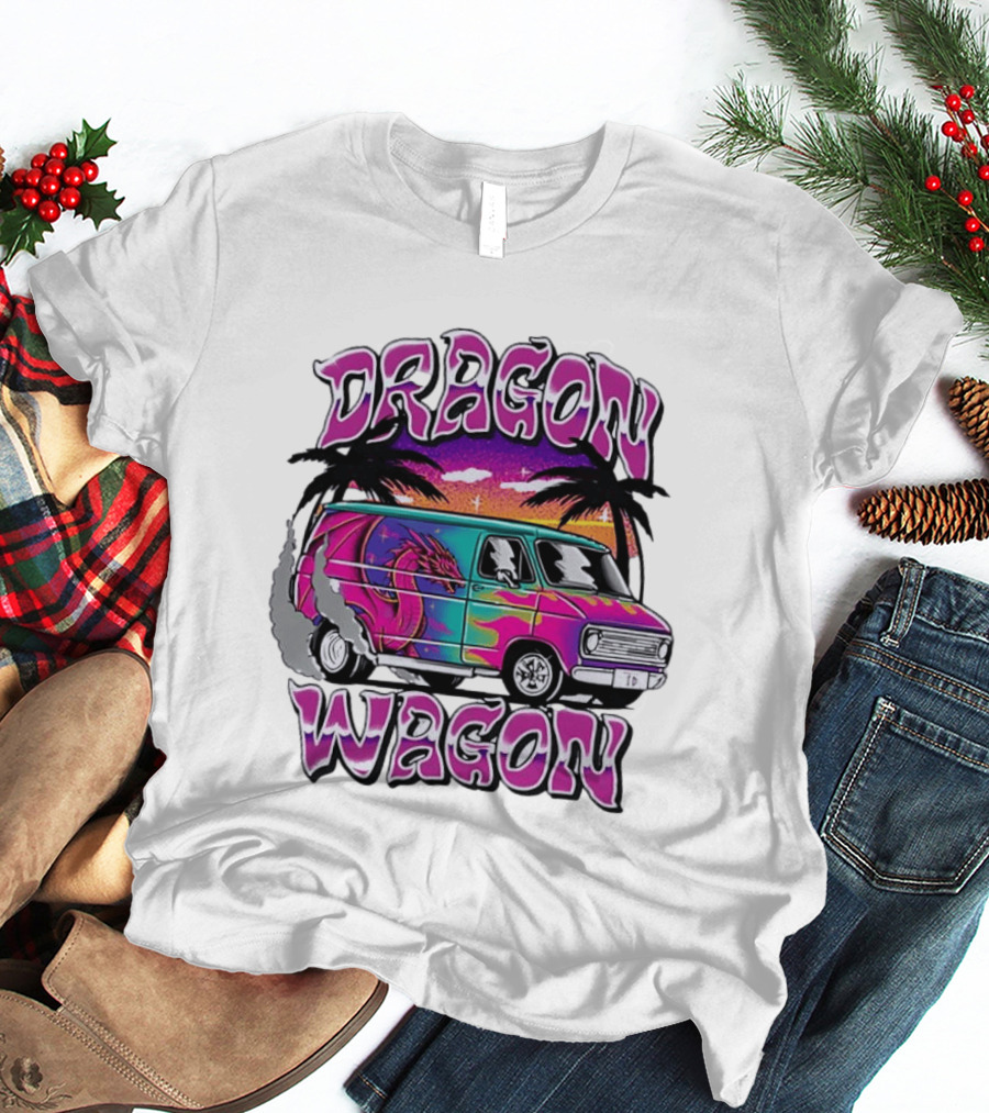 Dragon Wagon Van Tie Dye Sunset With Palm Trees T-Shirt