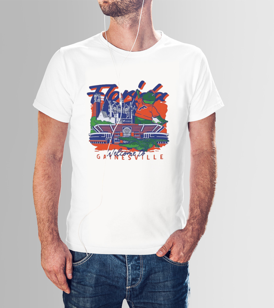 Florida Gators Welcome To Gainesville Stadium And Mascot Collage T-Shirt