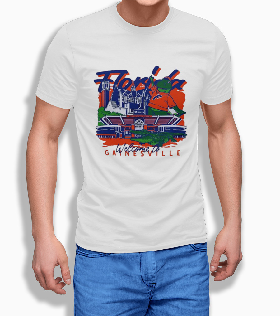 Florida Gators Welcome To Gainesville Stadium And Mascot Collage T-Shirt