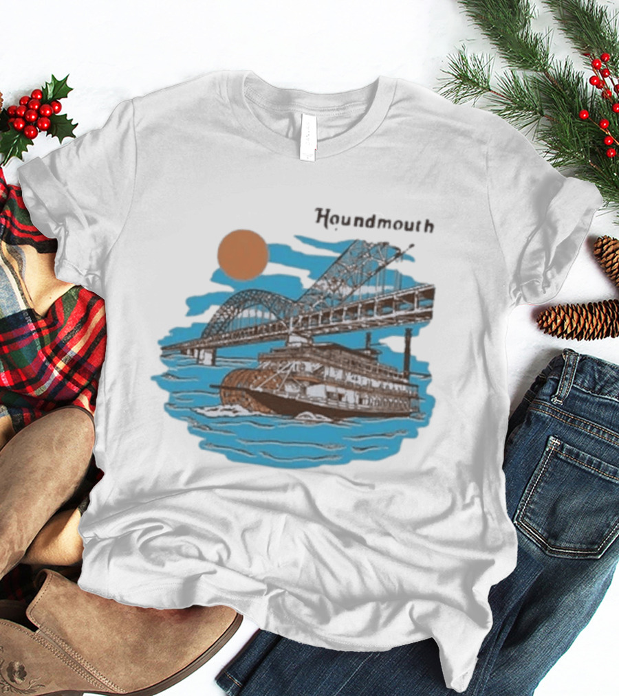 Houndmouth Riverboat Under Bridge With Sun And Waves T-Shirt